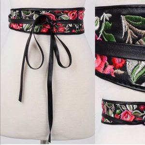 Women Embroidered Rose Kimono Wrap Belt